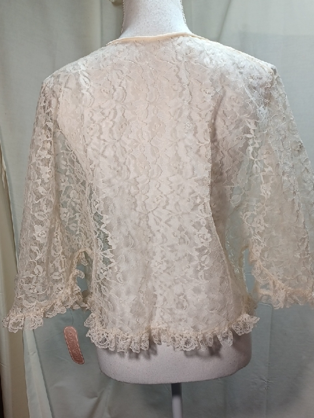 Vintage Bed Jacket Cover Top Shawl Lace Pearls & Lace Lingerie 14-16 Nwt - Picture 3 of 6